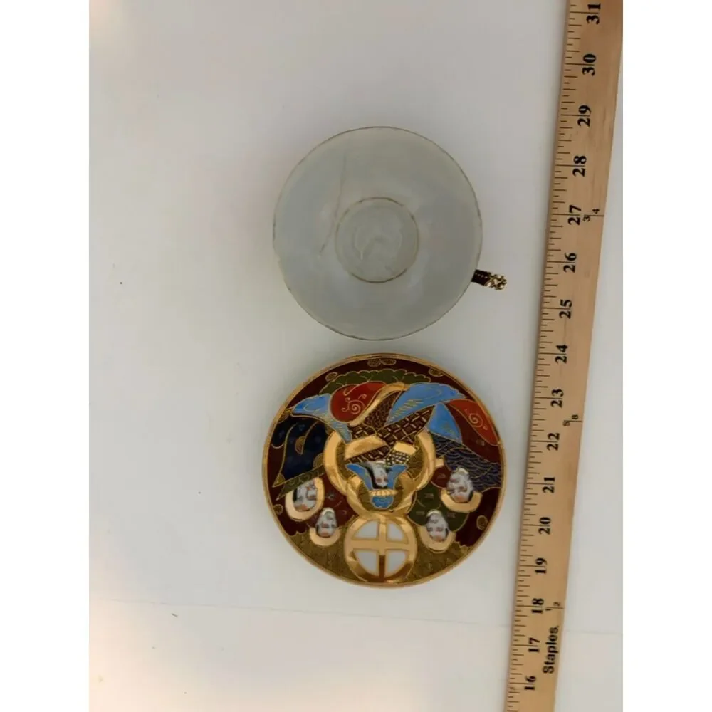 Vintage Japanese Satsuma/Kutani Porcelain Tea Cup and Saucer with Hand-painted